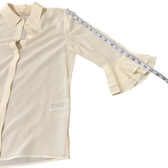 Tory Burch Women's White/Cream 3/4 Bell Sleeve Silk Button Front Blouse Size 4 - Picture 7 of 8